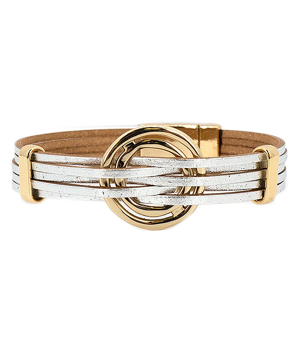 METAL RING AND MULTI LAYER LEATHERETTE MAGNETIC BRACELET