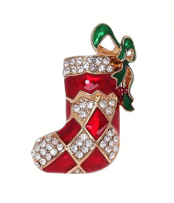Christmas theme epoxy brooch - red sock