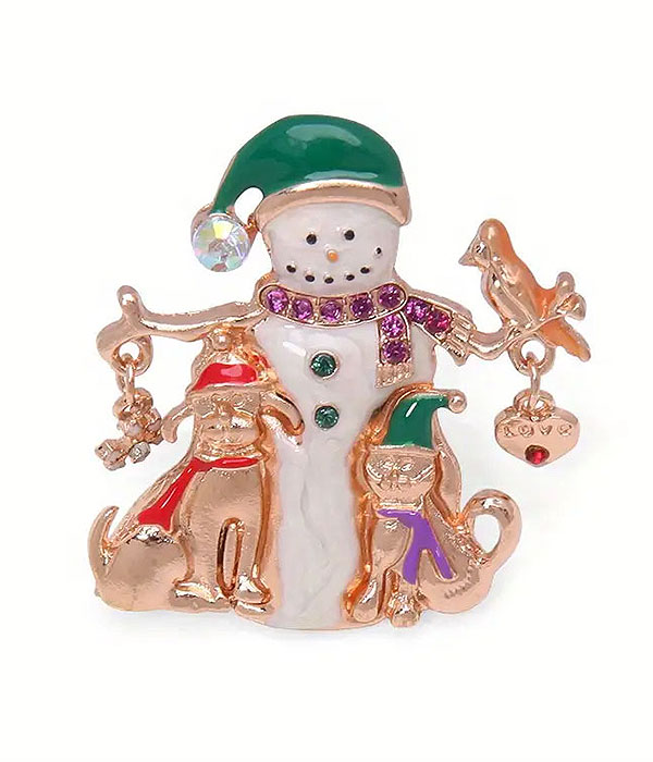 Christmas theme epoxy brooch - snowman