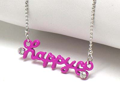 Enameled metal crystal stud happy necklae