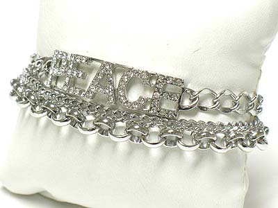 MADE IN KOREA WHITEGOLD PLATING CRYSTAL PEACE MULTI CHAIN LINK BRACELET