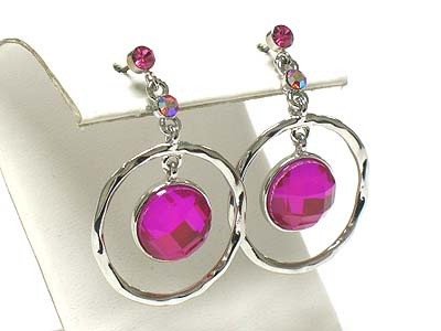Crystal stud facet glass round drop earring