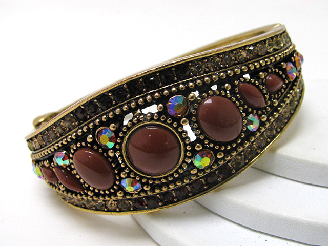 Crystal and facet glass deco metal hinge bangle