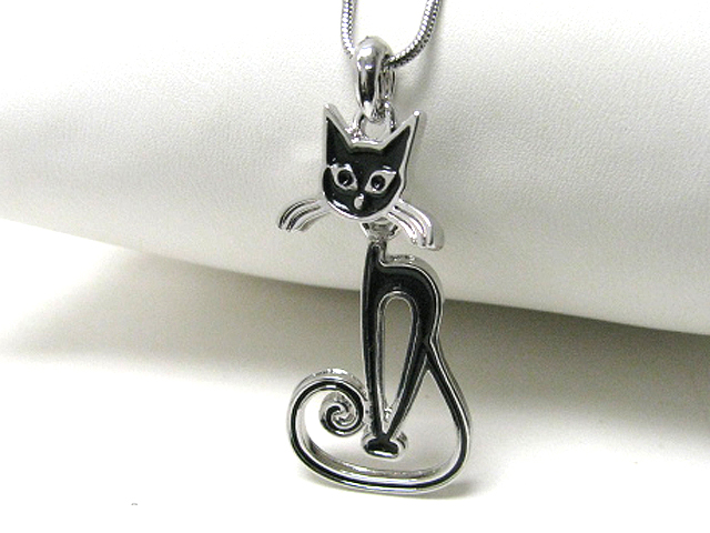 Made in korea whitegold plating epoxy cat art deco pendant necklace
