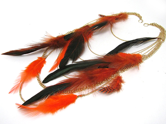 14 INCH SUPER LONG  FEATHER DECO MULTI HANGING CHAIN EARLACE