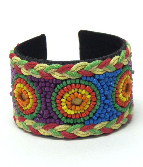 HANDMADE MULTI SEED BEADS AND TWIST THREAD FOLKLORIC BANGLE BRACELET