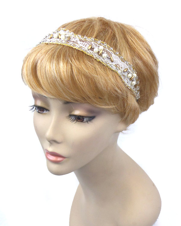 Handmade multi beads on lace stretch headband