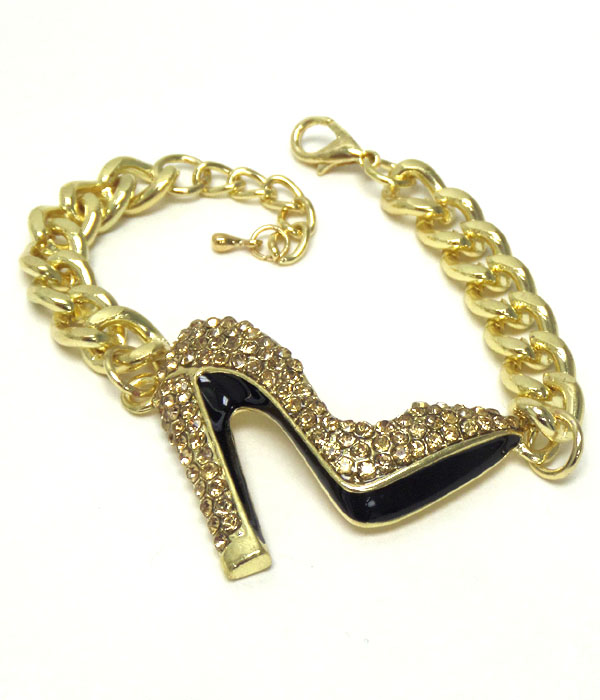 Crystal heel and thick chain bracelet