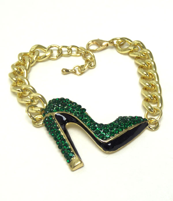 Crystal heel and thick chain bracelet
