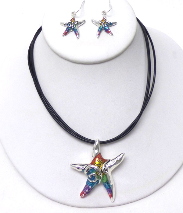 Multi color star fish necklace set