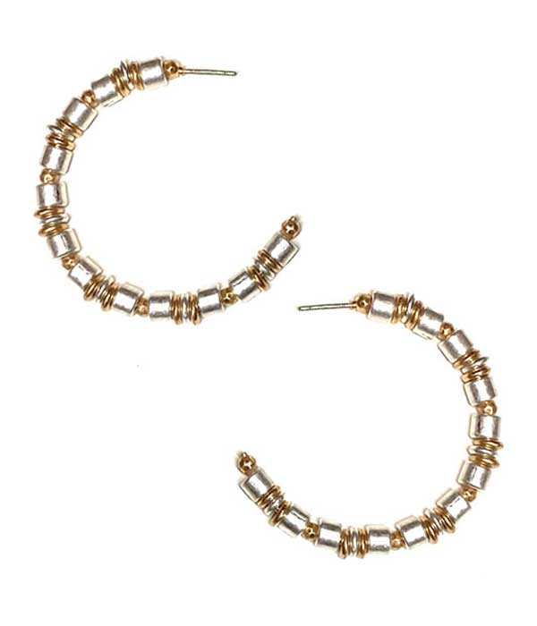 MULTI METAL BEAD HOOP EARRING