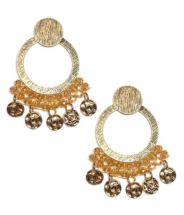 Multi bead and metal disc dangle hoop earring