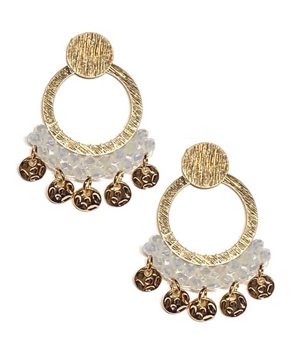 MULTI BEAD AND METAL DISC DANGLE HOOP EARRING