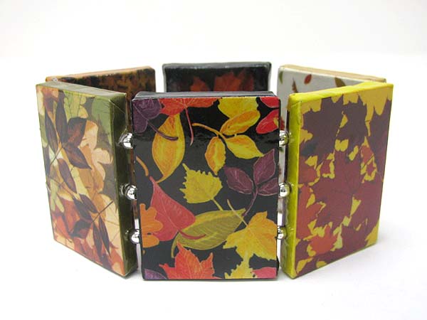 Paper art work wood stretch bracelet - fall leaves theme?