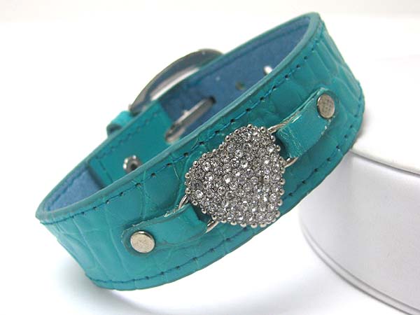 Crystal heart leather wrist band