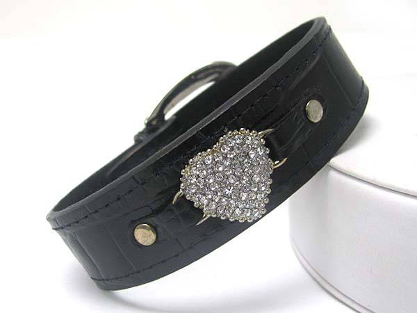 CRYSTAL HEART LEATHER WRIST BAND