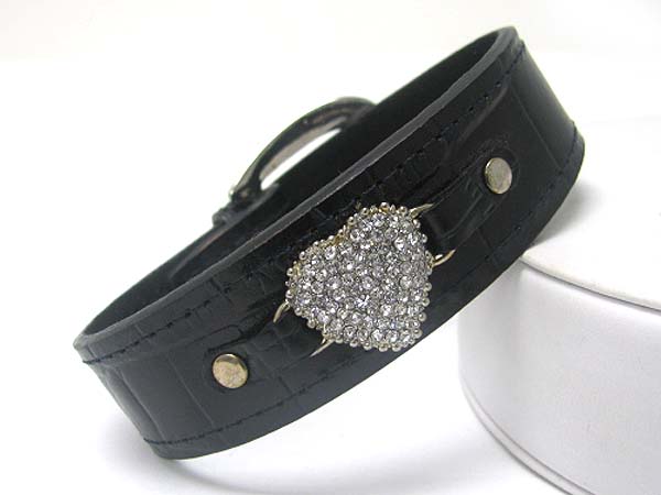 Crystal heart leather wrist band