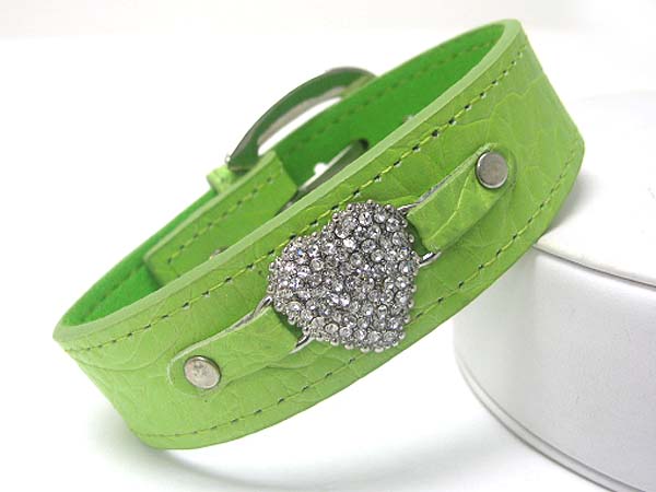 Crystal heart leather wrist band