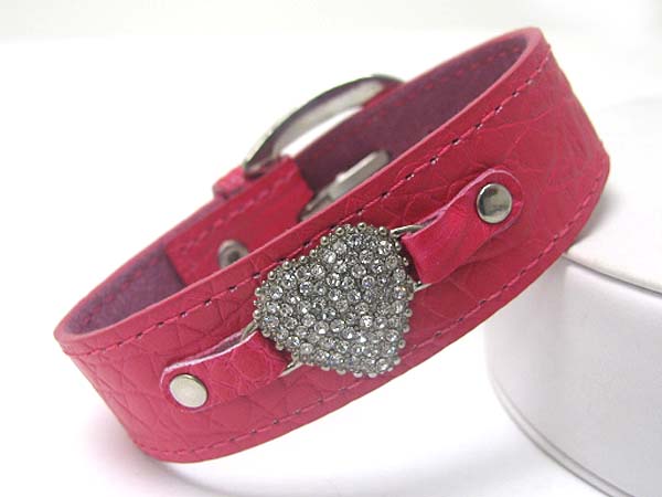 CRYSTAL HEART LEATHER WRIST BAND