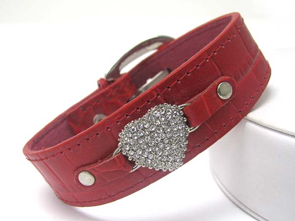 Crystal heart leather wrist band
