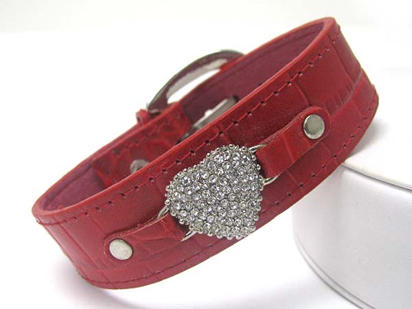 CRYSTAL HEART LEATHER WRIST BAND