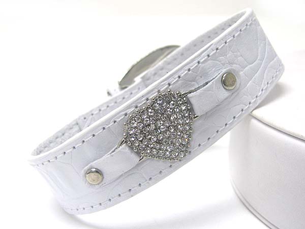 Crystal heart leather wrist band