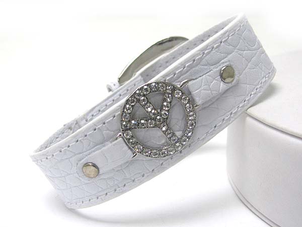 CRYSTAL PEACE MARK LEATHER WRIST BAND