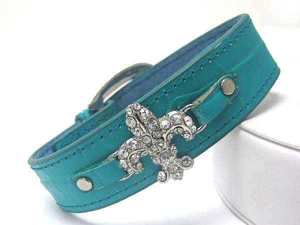 CRYSTAL FLEUR DE LIS LEATHER WRIST BAND