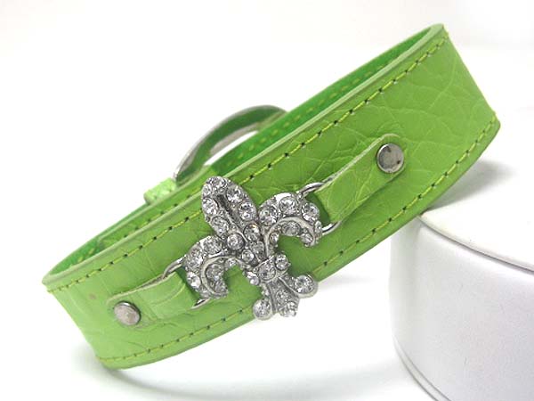 Crystal fleur de lis leather wrist band
