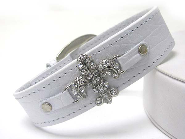 Crystal fleur de lis leather wrist band