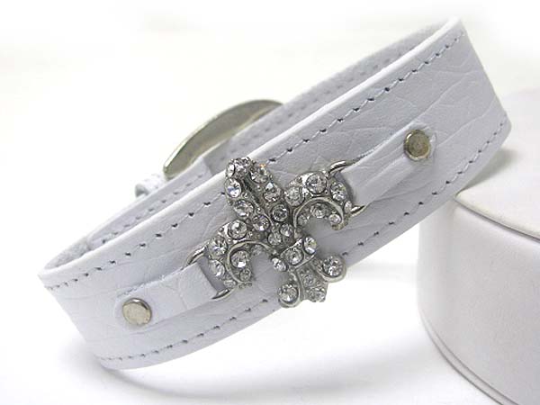 CRYSTAL FLEUR DE LIS LEATHER WRIST BAND