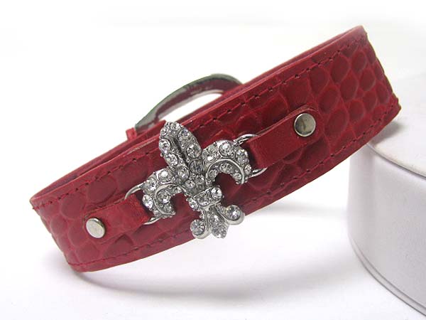 Crystal fleur de lis leather wrist band
