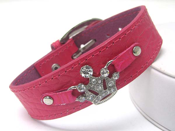 CRYSTAL CROWN LEATHER WRIST BAND