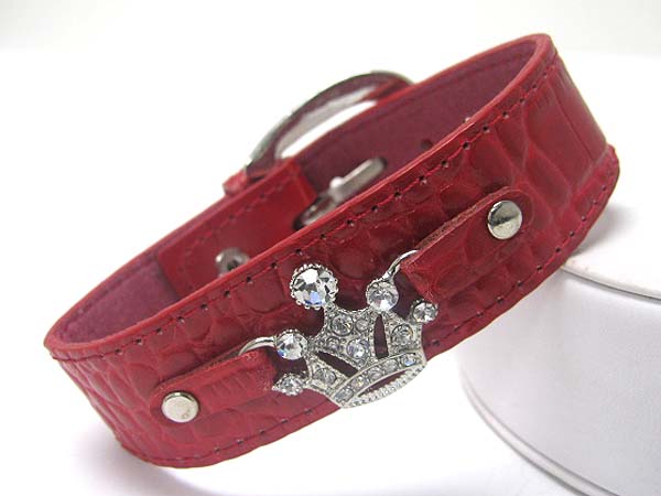 Crystal crown leather wrist band