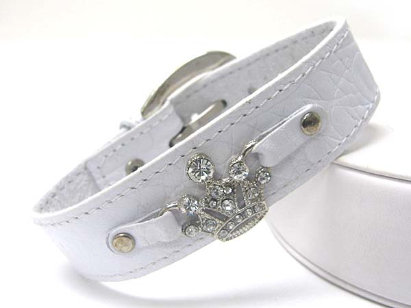 CRYSTAL CROWN LEATHER WRIST BAND