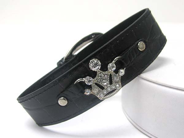 CRYSTAL CROWN LEATHER WRIST BAND