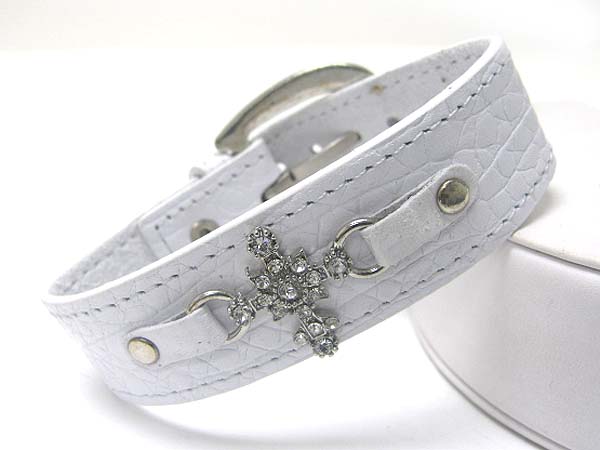 Crystal cross leather wrist band