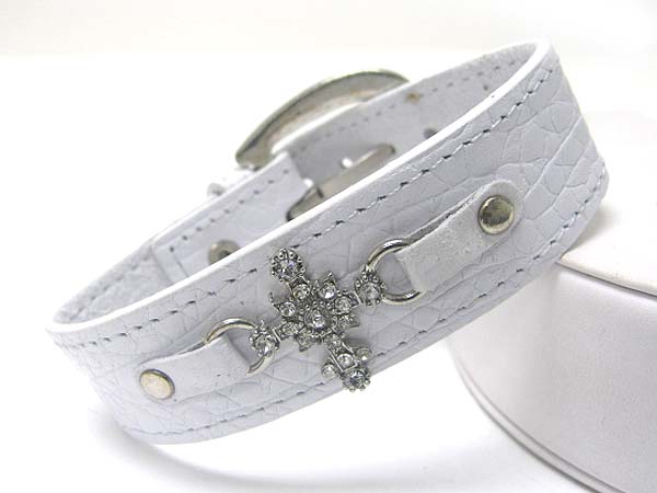 CRYSTAL CROSS LEATHER WRIST BAND