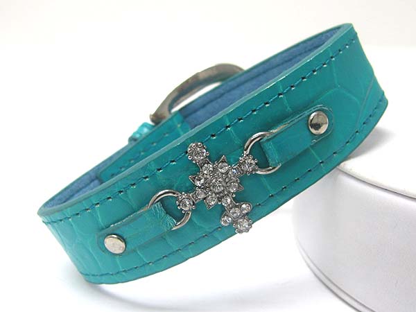 CRYSTAL CROSS LEATHER WRIST BAND