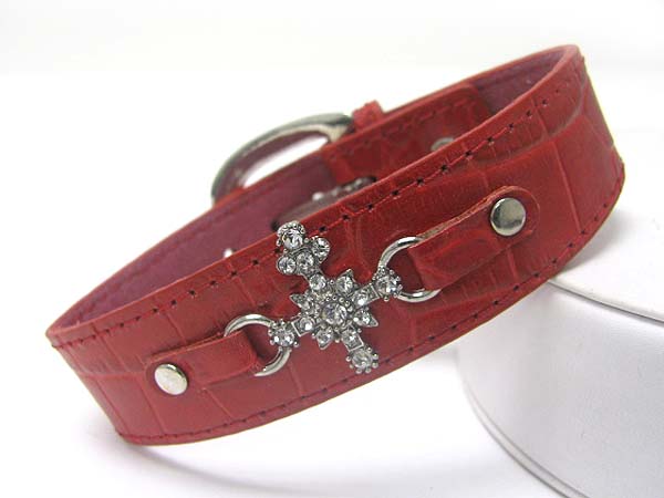 Crystal cross leather wrist band