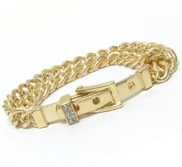 Crystal deco buckle and double chain bracelet