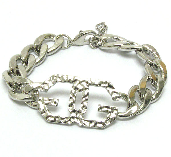 Hammered double g link and thick chain bracelet