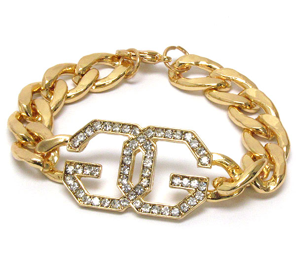 CRYSTAL DECO DOUBLE G LINK AND THICK CHAIN BRACELET