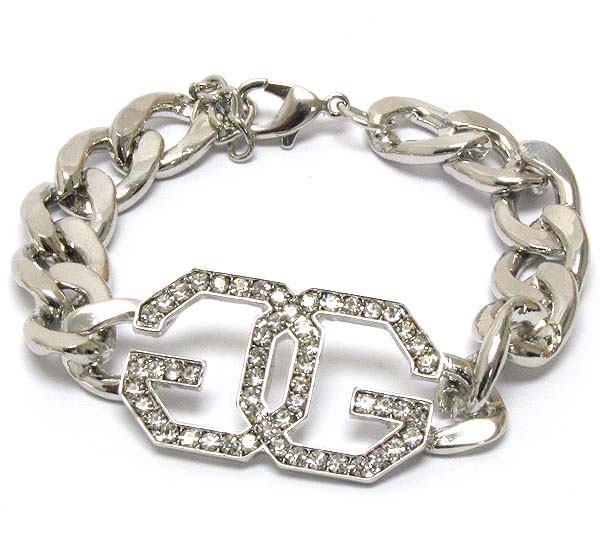 Crystal deco double g link and thick chain bracelet