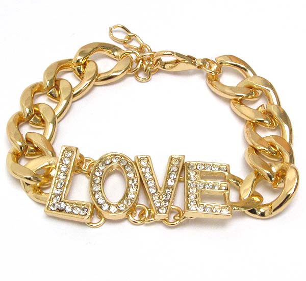 CRYSTAL DECO LOVE AND THICK CHAIN BRACELET