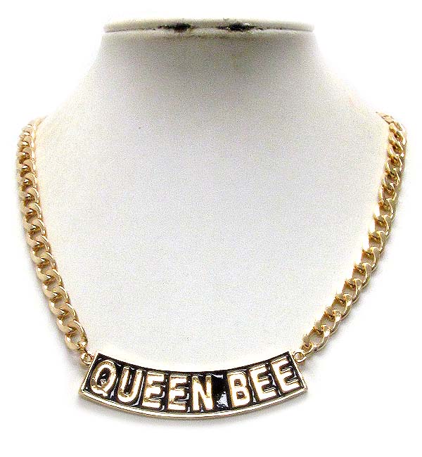Epoxy deco half chocker and thick metal chain queen bee theme necklace