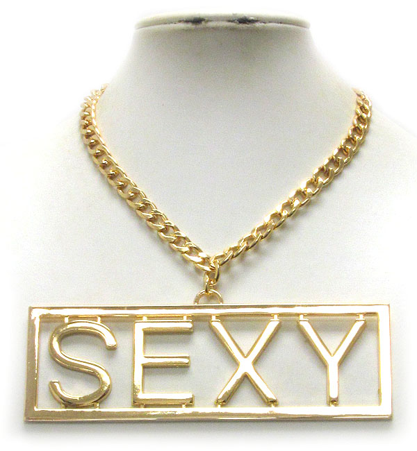 LARGE SEXY METAL PENDANT AND CHAIN NECKLACE