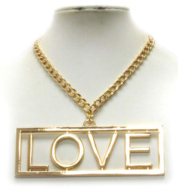 Large love metal pendant and chain necklace