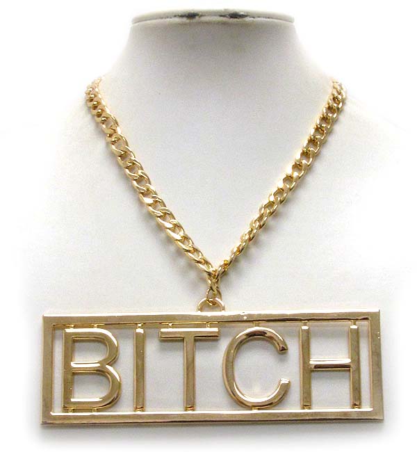 LARGE BITCH METAL PENDANT AND CHAIN NECKLACE