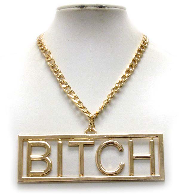 Large bitch metal pendant and chain necklace